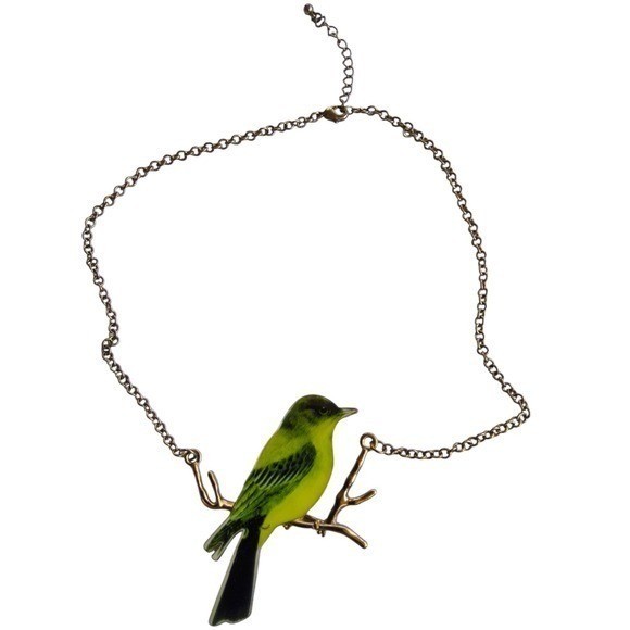 Fred Flare Enamel Bird Necklace Green Bird Pendant Kitsch Cottagecore 18″-20″