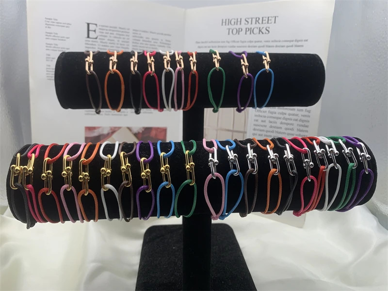 Bamboo Horseshoe Buckle Bracelet Braided Ribbon Adjustable Rope Jewelry