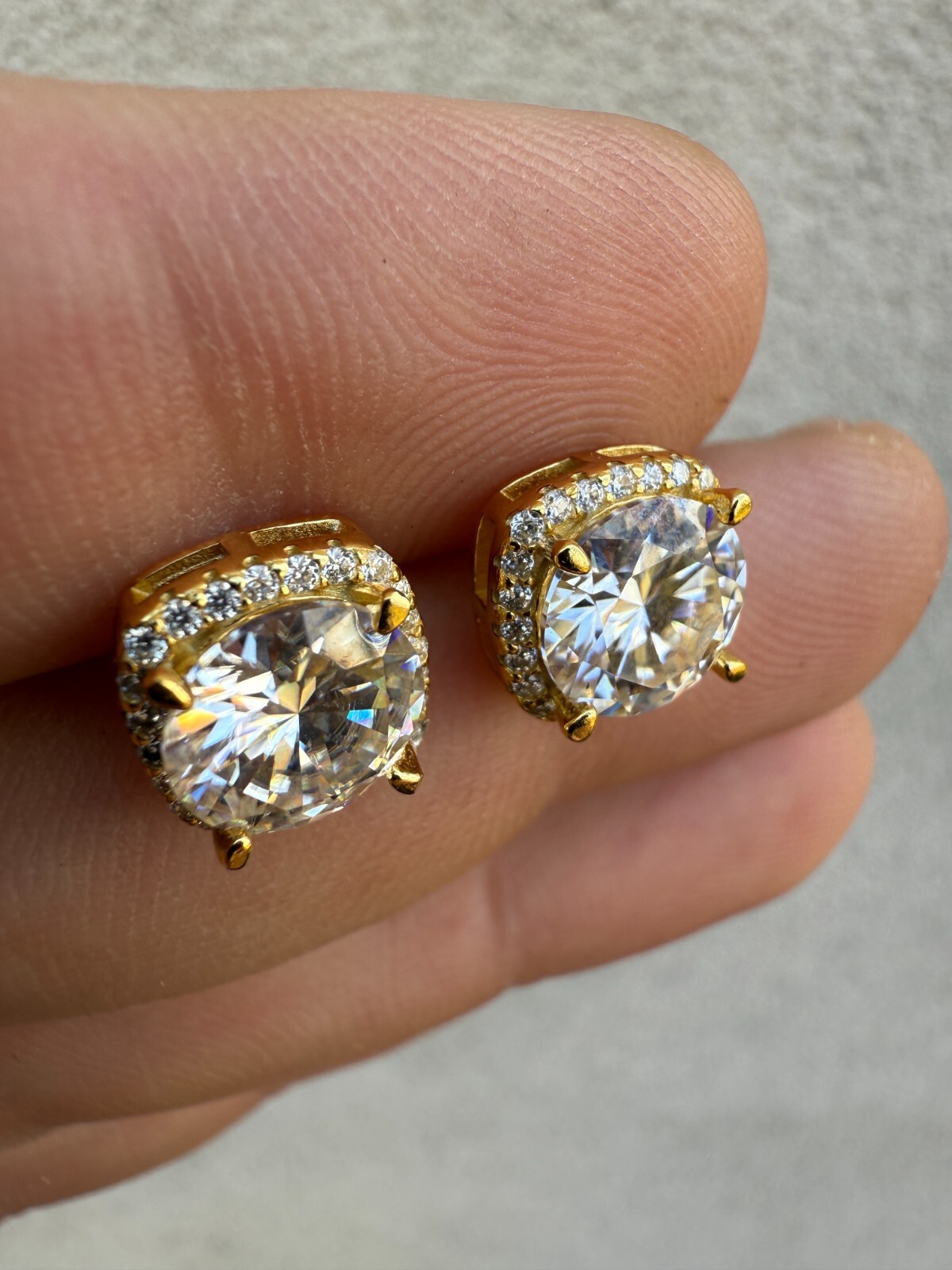 Real Moissanite Square Halo Stud Earrings 14k Gold 925 Silver HipHop Mens Ladies