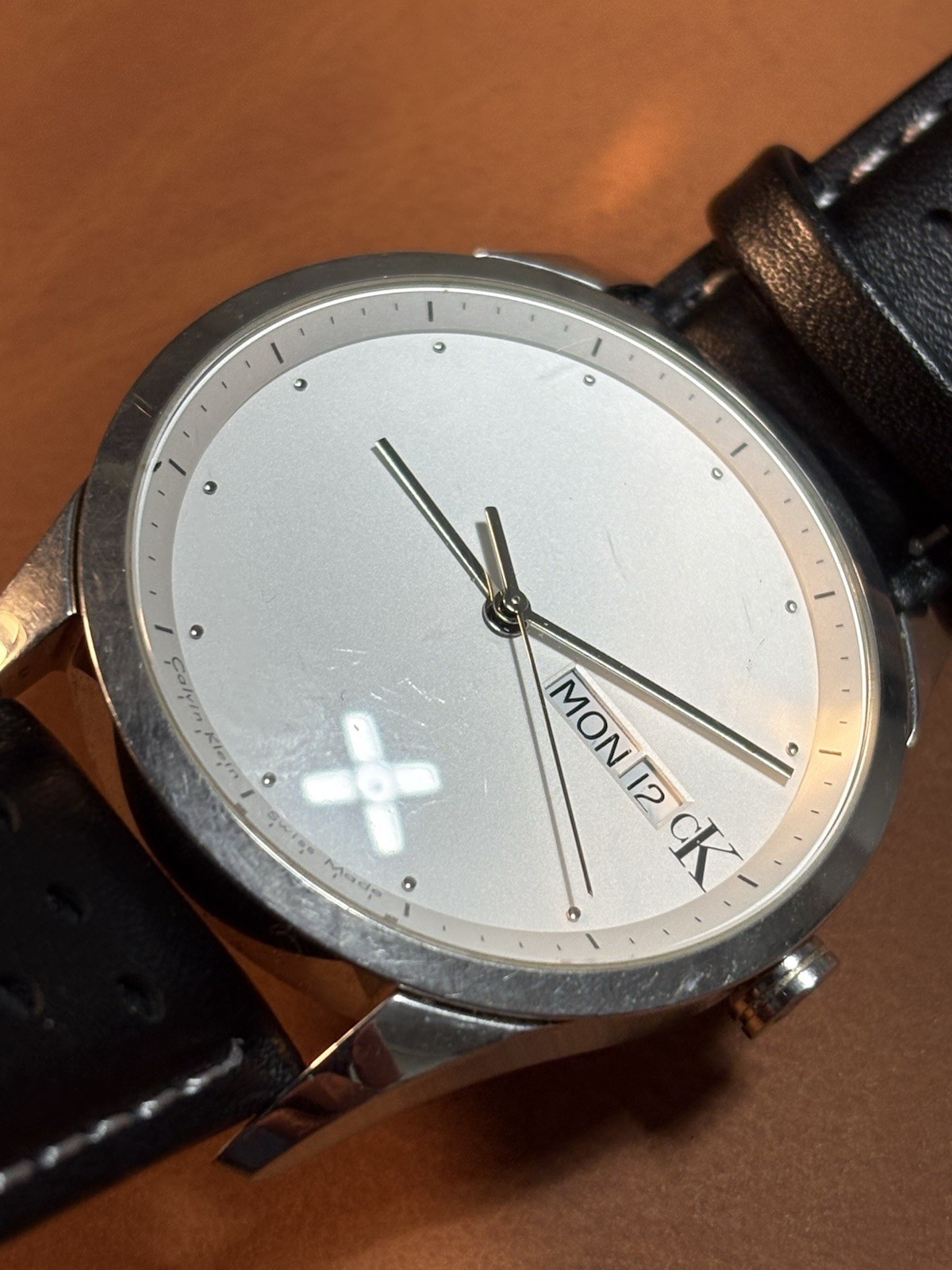 Calvin Klein Swiss Made Men’s Watch Stainless K2211 Day/Date,LeatherCitizen Band