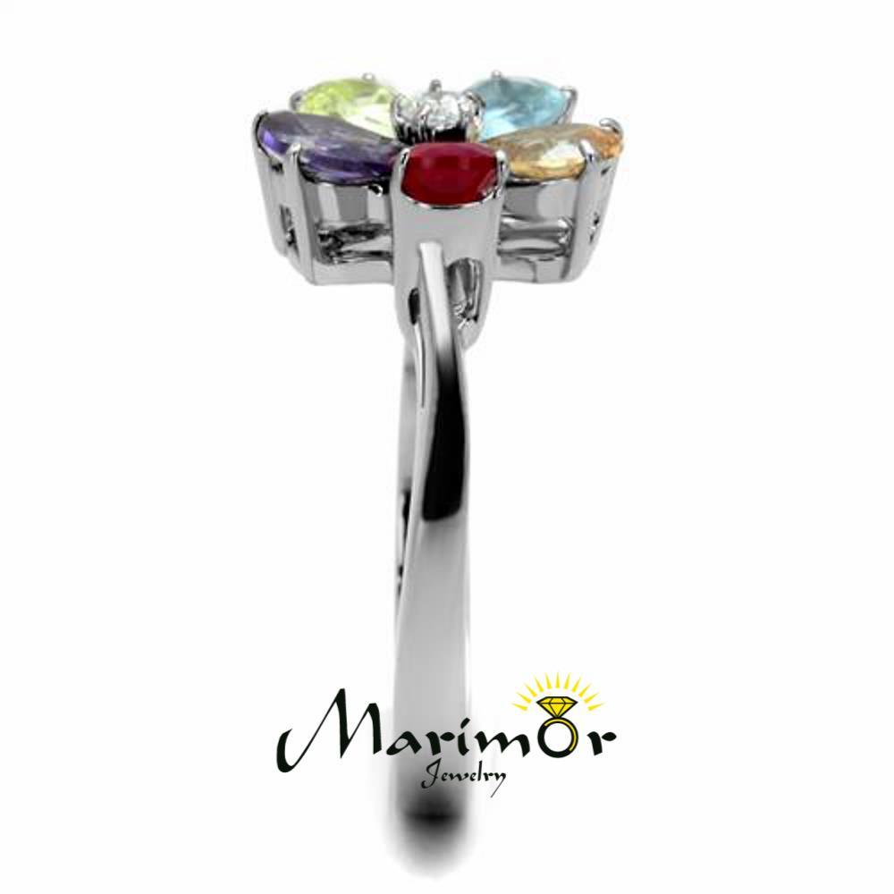 1.86 Ct Mulit Color Cubic Zirconia Stainless Steel Cocktail Ring Women’s Sz 5-10