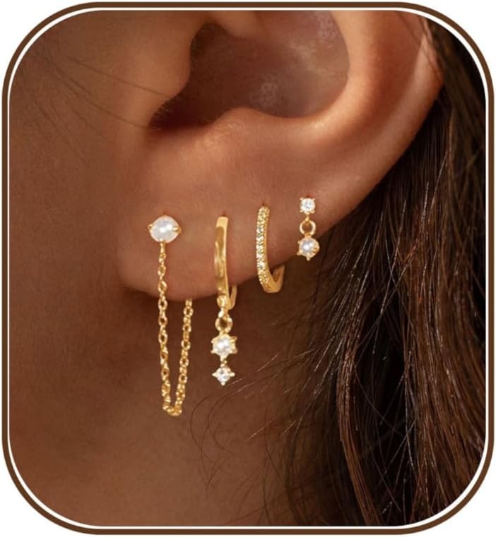 Elegant Hypoallergenic Gold Hoop Earrings with Pearl Chain – Perfect Gift Idea
