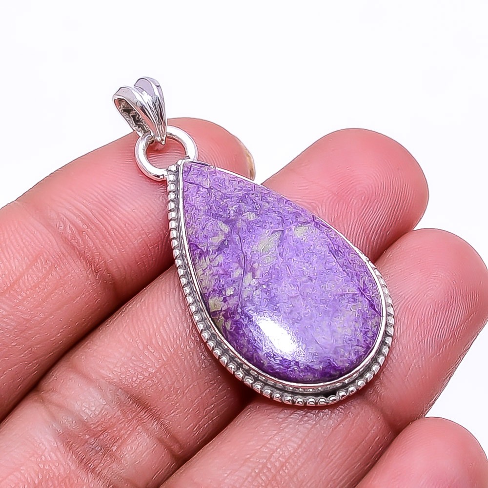 Variscite In Purpurite -Faires Tin Mine 925 Sterling Silver Pendant 1.64″ P46