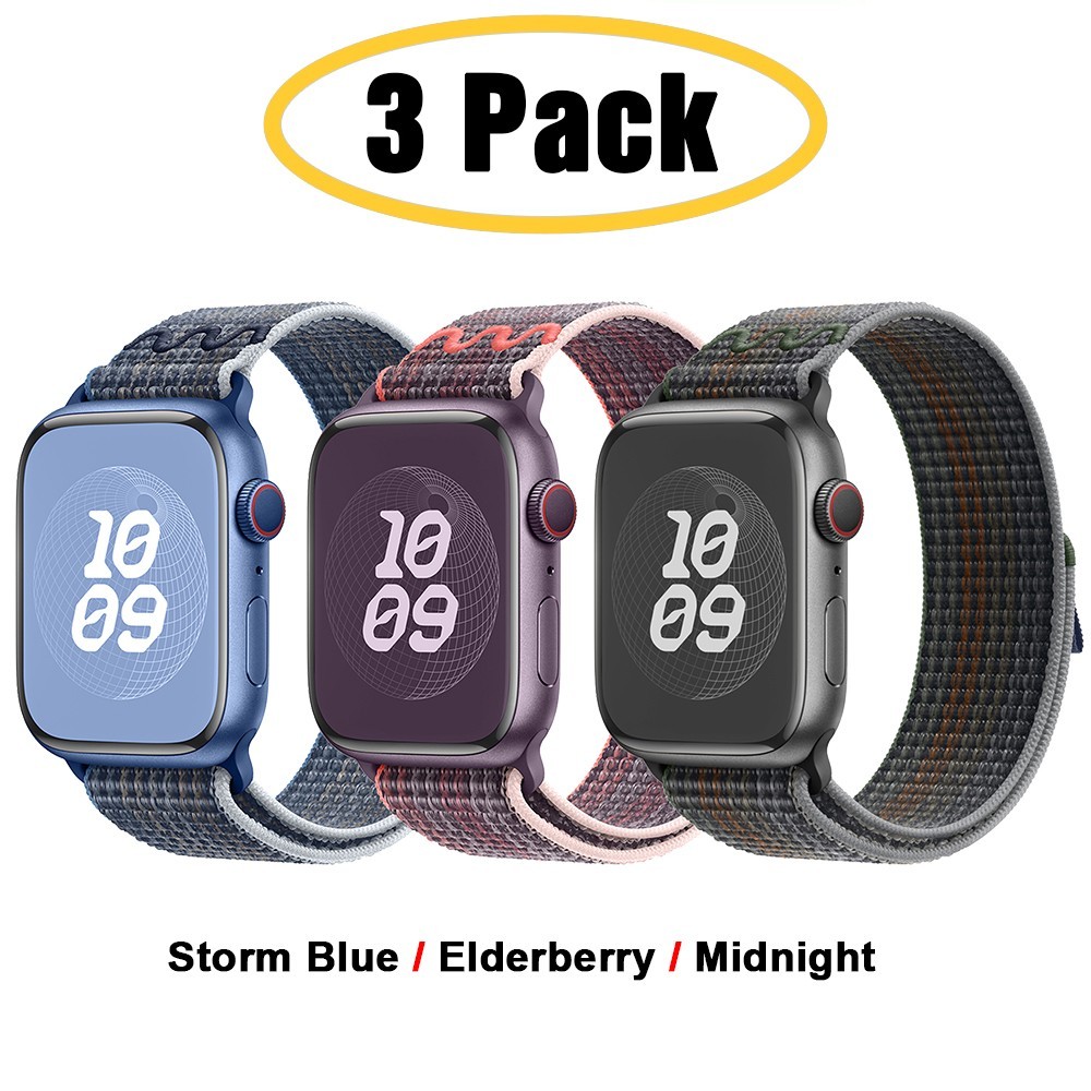 3 PACK Nylon Sport Band Loop for Apple Watch Ultra 11 10 9 8 7 6 5 4 SE 40-49mm