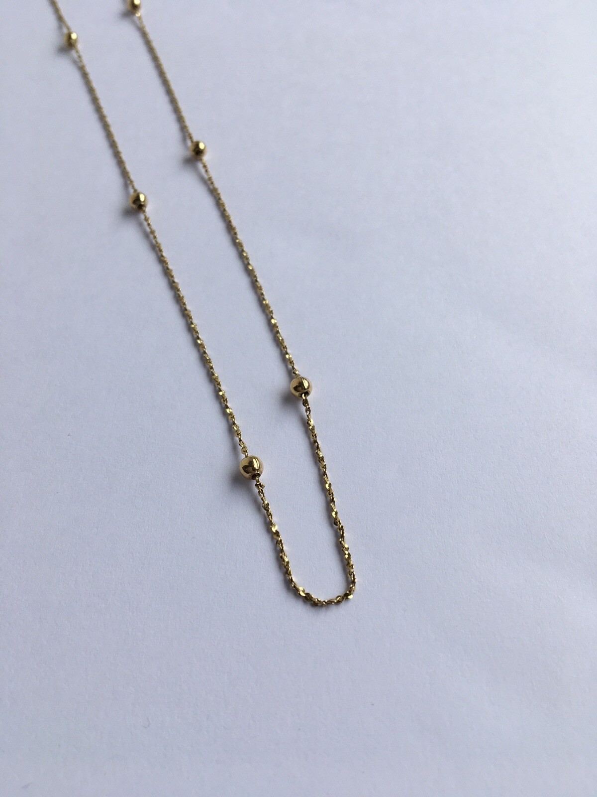 14K Solid Gold 2.3g Bead Station Necklace 18” 3.2mm Satellite Italy Minimalist