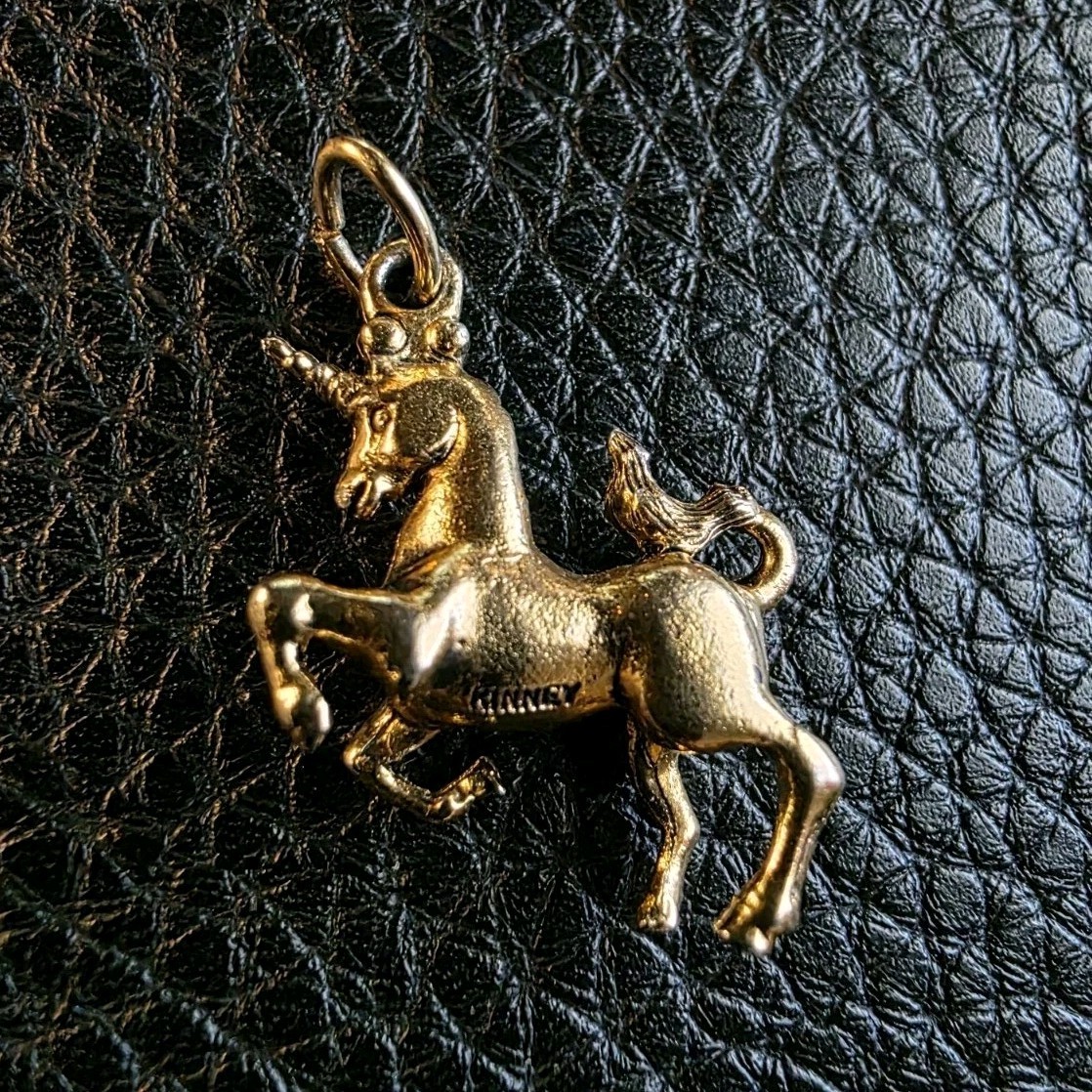 Vintage Unicorn Charm Kinney Gold Tone Pendant 3/4″