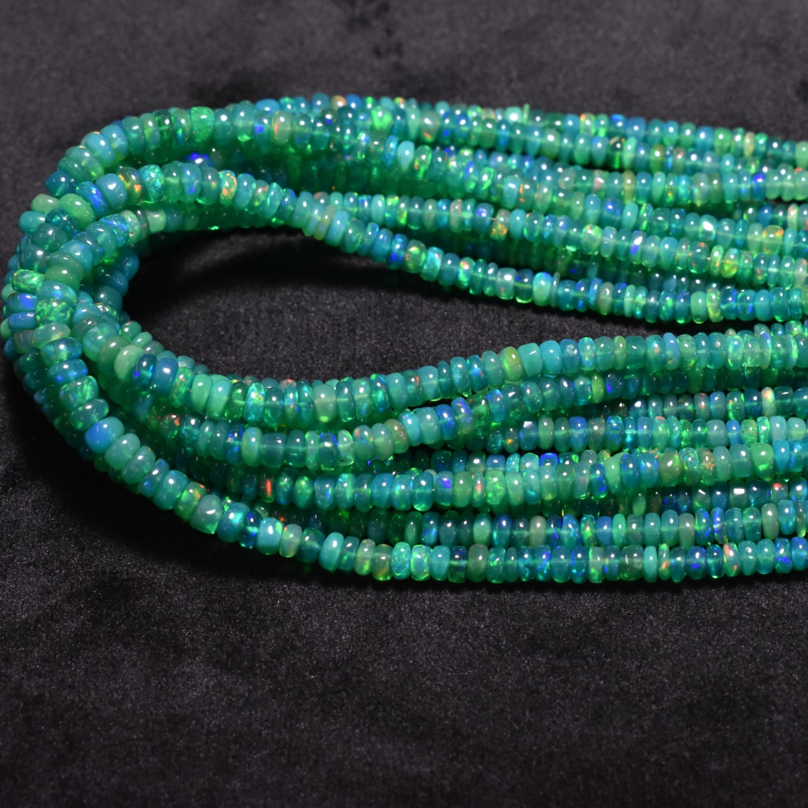 3-4.5mm Green Ethiopian Opal Smooth Rondelle Loose Gemstone Beads 16 Inch Strand