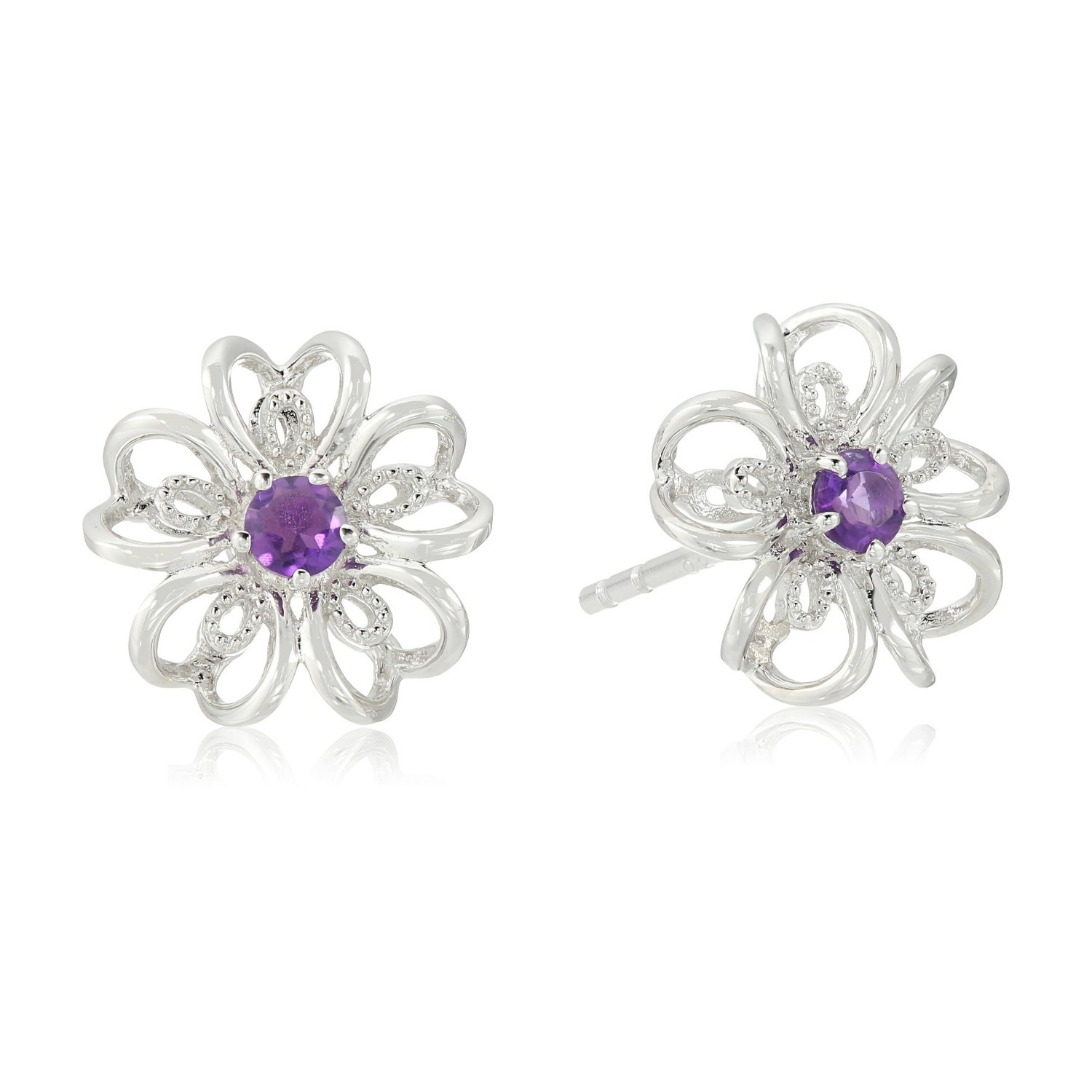 925 Sterling Silver Flower 3 mm Round Choose Multi Gemstone Stud Earring.