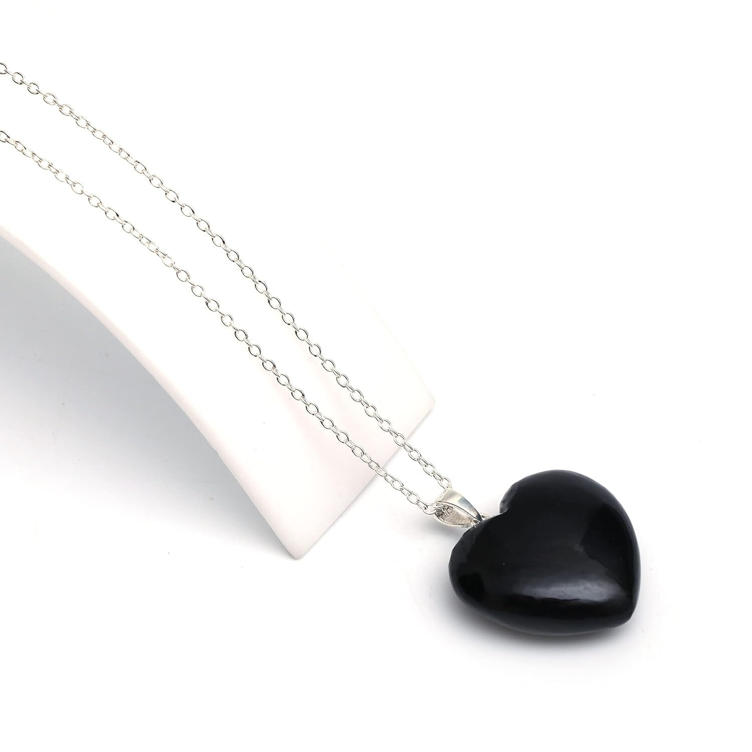 Elegant Natural Black Quartz Heart Necklace – Genuine Gemstone Pendant Gift