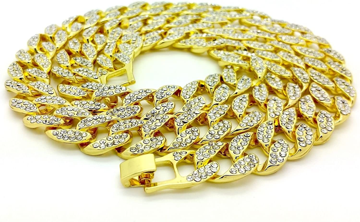14MM Gold Plated Iced CZ Out Miami Cuban Link Bracelet Or Chain for Men Women