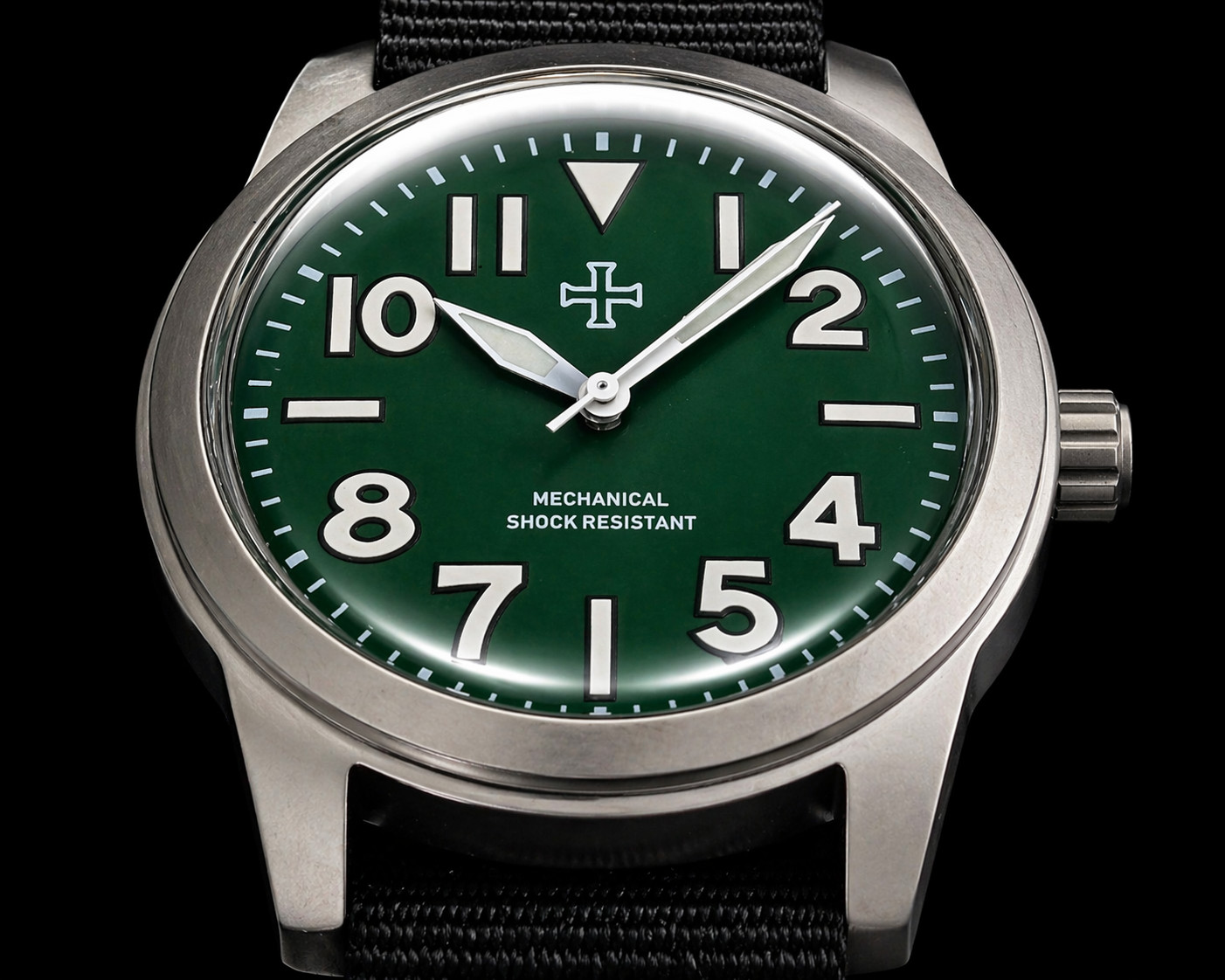 Mechanical Military tool watch Blasted Stainless steel green 39mm