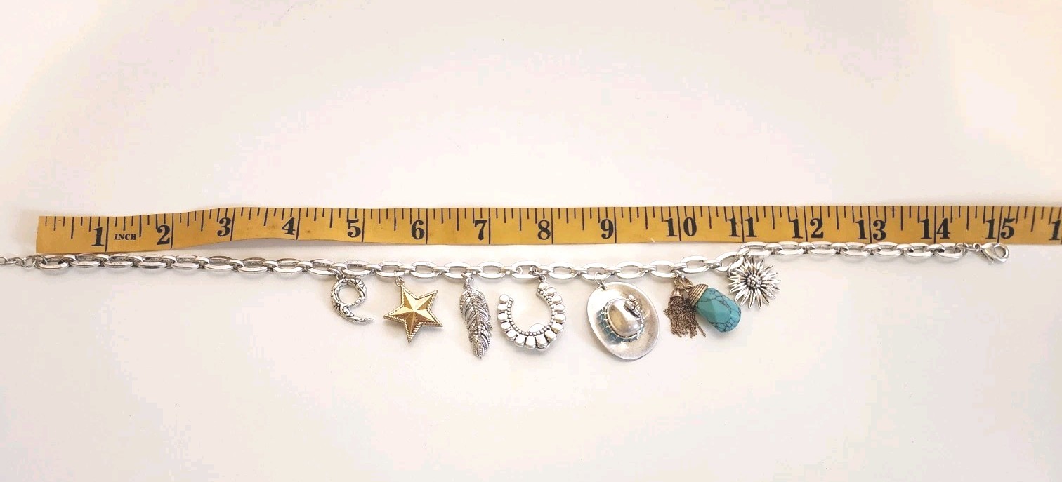 Lainey Wilson Silver Tone Western Charm 15″-18″ Necklace Cowboy Cowgirl
