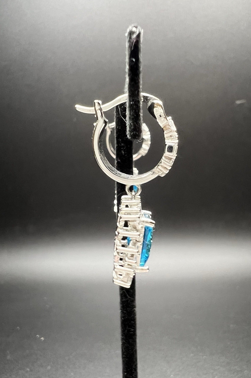 Blue & White/colorless CZ Sterling Silver 925 Dangle Drop Earrings