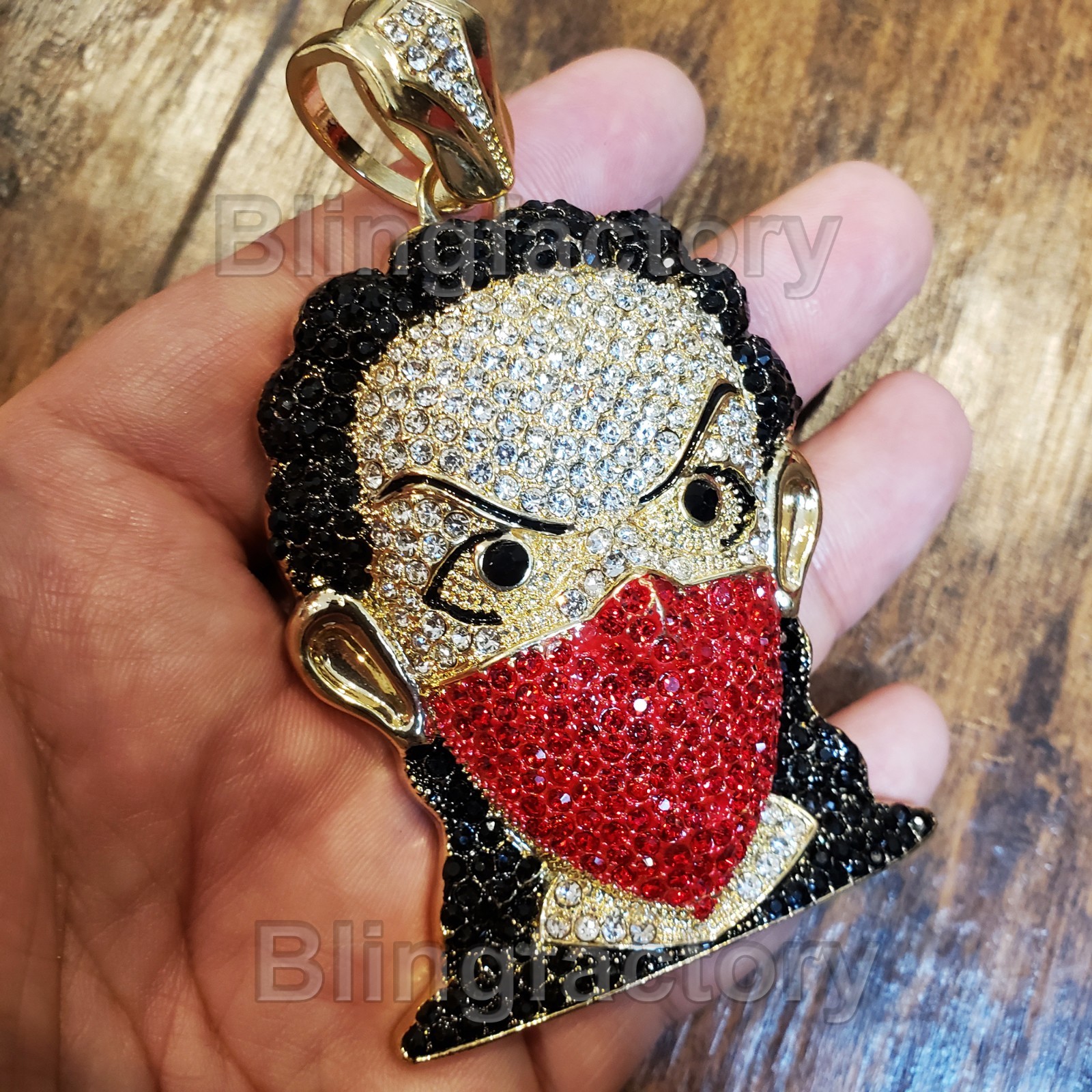 HIP HOP ICED LAB DIAMOND GOLD PLATED RED MASKED GOON BLING CHARM PENDANT