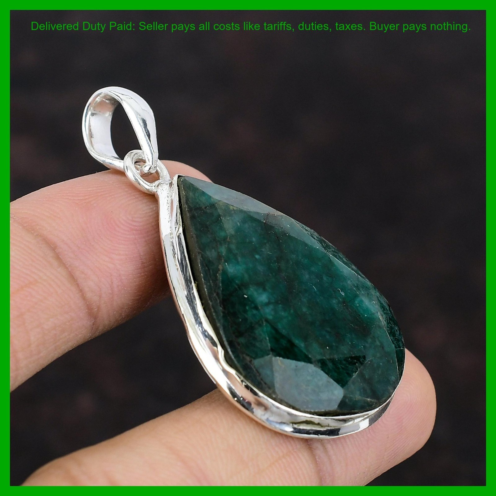 Valentines Sale 925 Sterling Silver Pear Zambian Emrald Stone Bezel New Pendant
