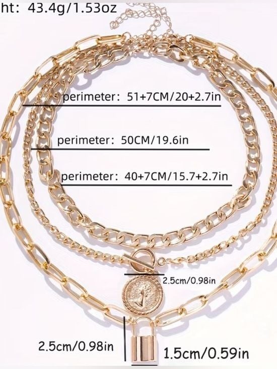 Layered Gold Coin & Padlock Necklace Trio – Women’s Jewelry 3 Necklaces