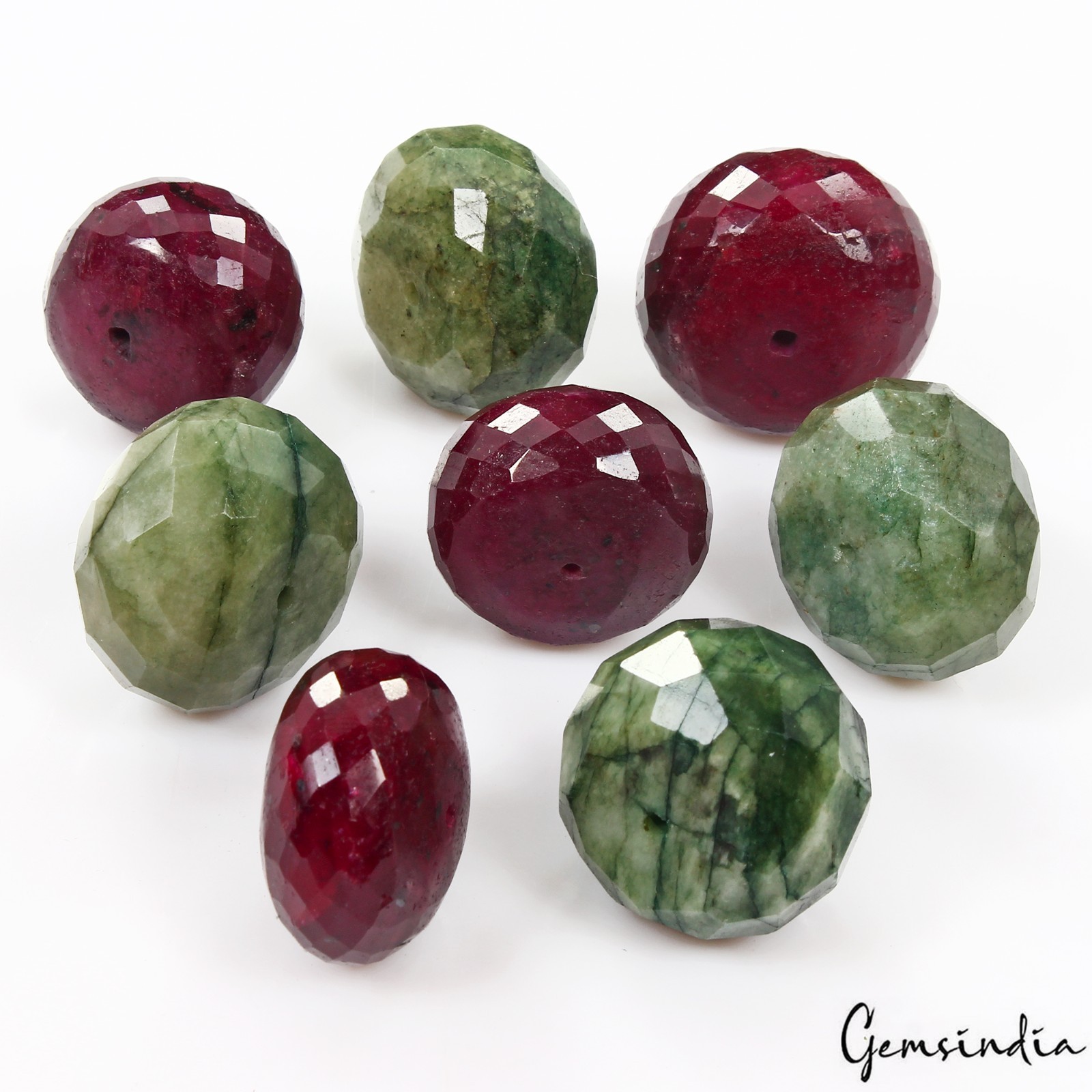 25-29mm Genuine Natural Red Ruby Green Emerald Round Cut Loose Beads Strand 5.5″