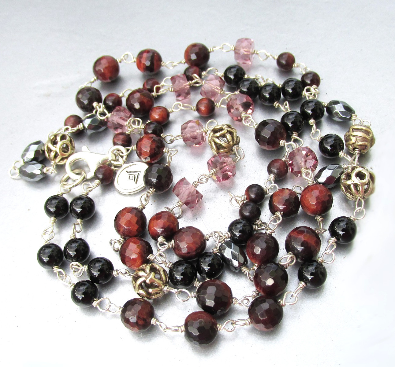 Retired SILPADA Sterling Silver Hematite Tiger Eye Burgundy Blush Necklace N3347