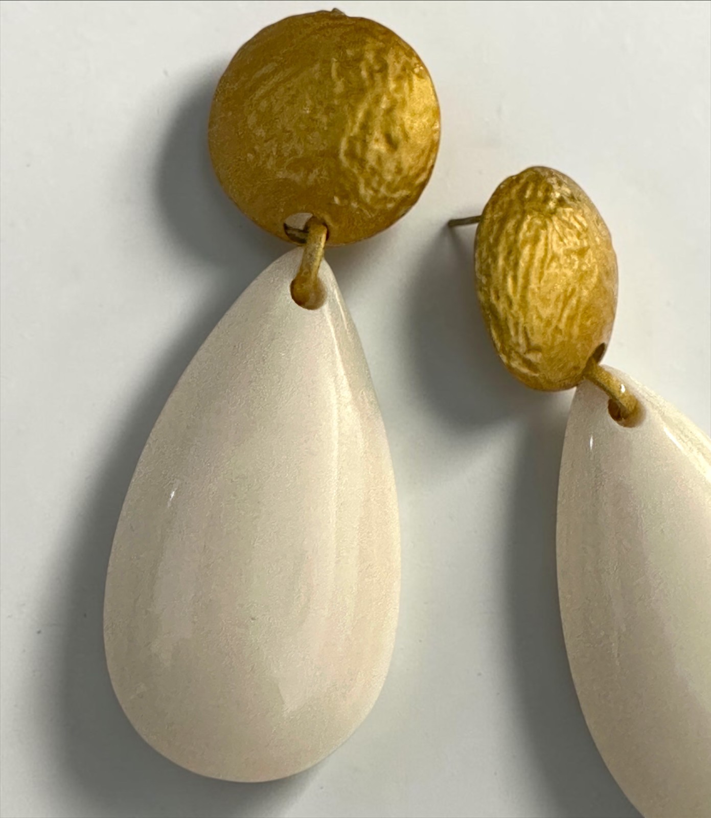 White Resin Teardrop Earrings Gold Stud Statement Drop Dangle Wedding Party Chic