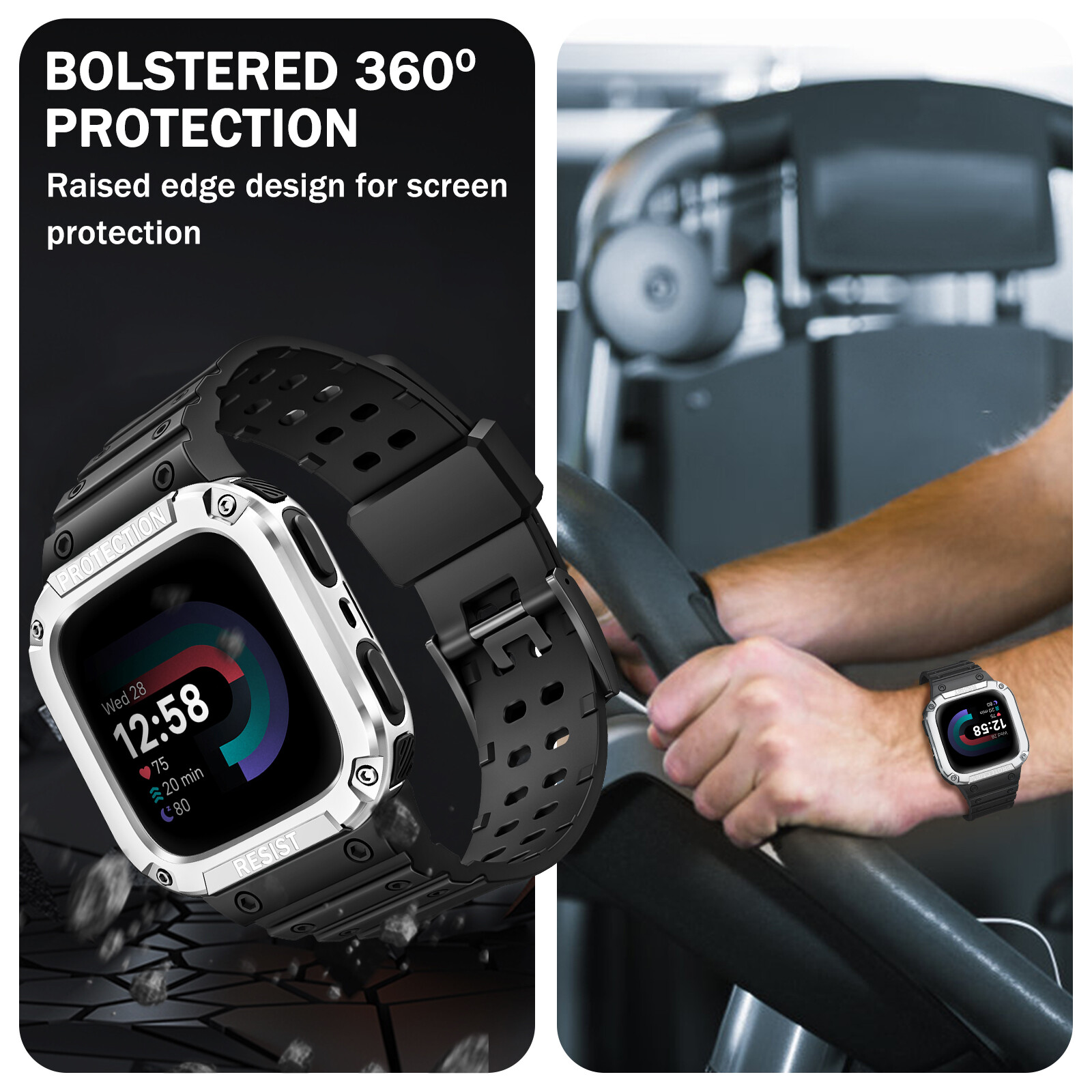 Band with Case for Fitbit Versa 4/3/2/1/Lite Rugged Sport Bands Protective Cover