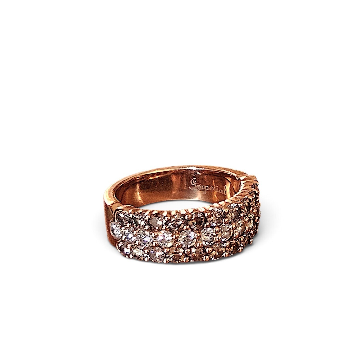 14K Rose Gold 2.15 CTW Cocoa & White Diamond Pavé Multi-Row Band Ring Size 7