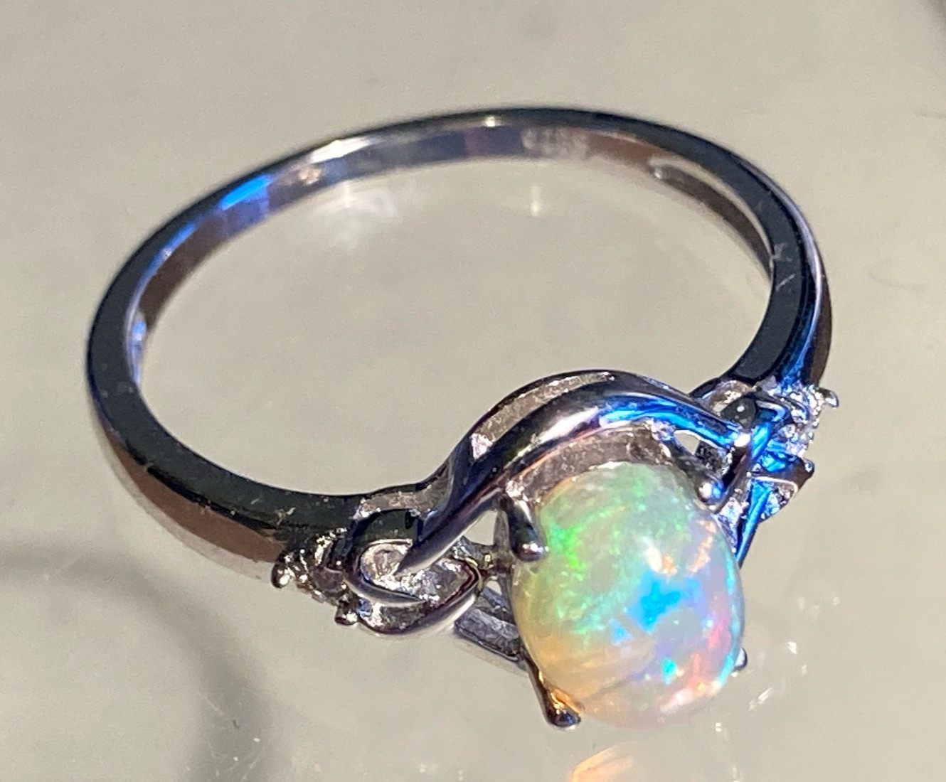 Fire Opal Ring Natural 8x6mm Solid Opal Solid Sterling Silver Sizes 6 to 11 US
