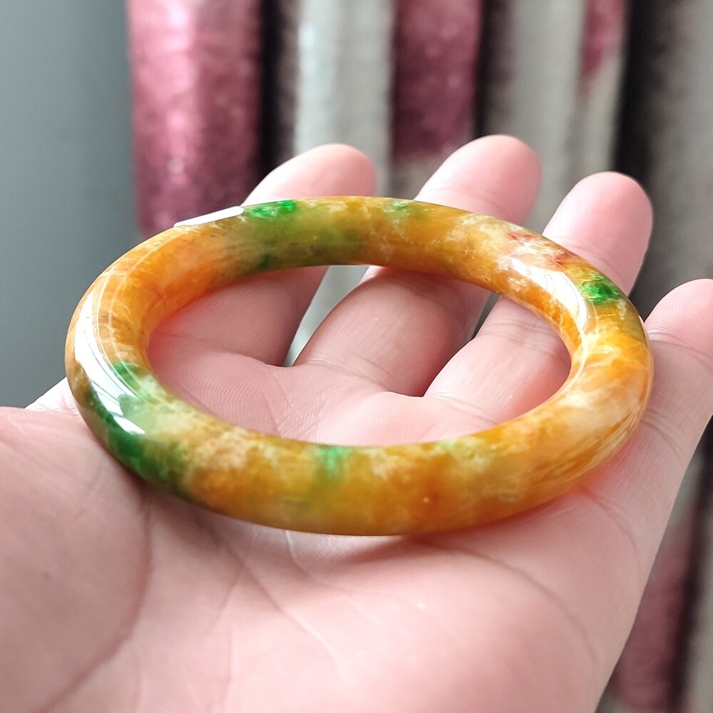 Certified Grade A Yellow Green 57mm Natural Burma Jade jadeite Bangle Bracelet