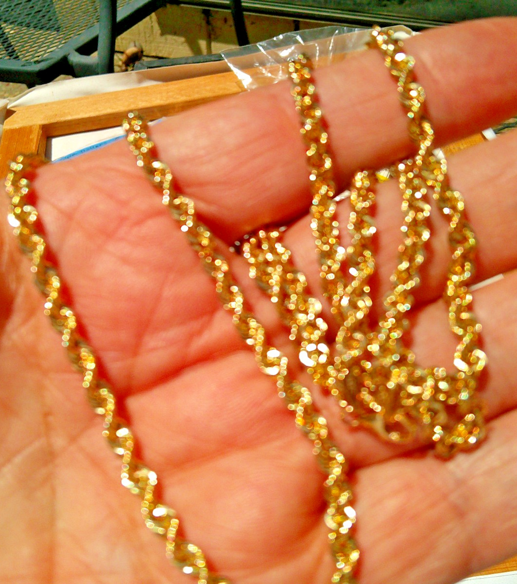 14k yellow gold semi hollow diamond cut rope necklaces 7.5 grams 33′ long