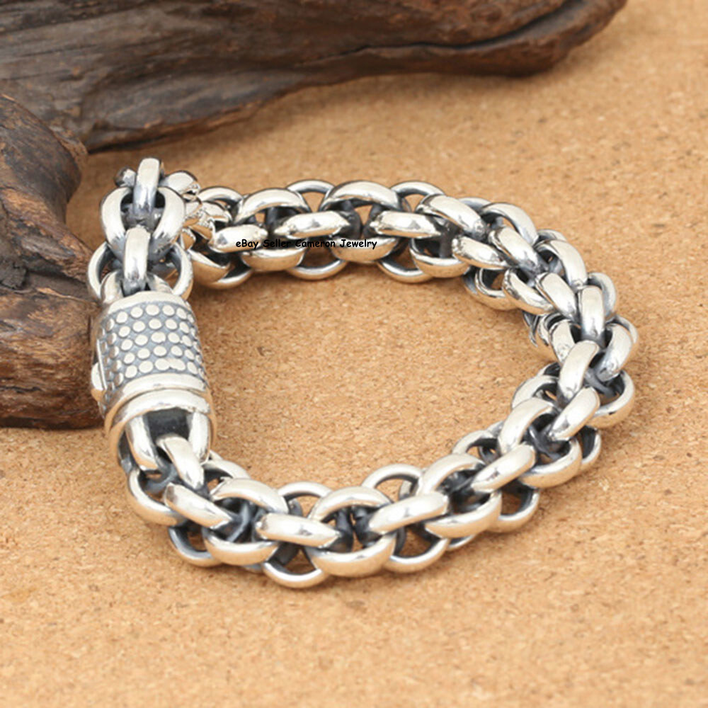 Real S925 Sterling Silver Bracelet 14mm Multi Circle Link Chain 57-58g 8.67inch