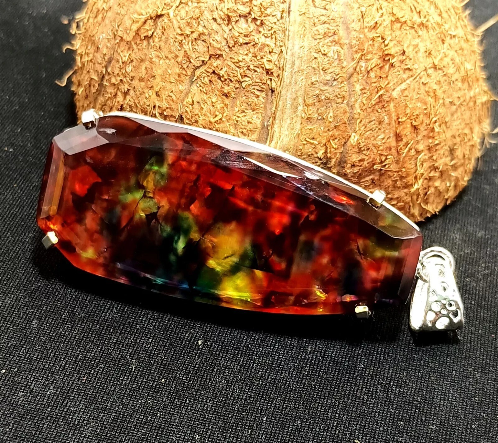 92.57 Ct Natural Ammolite Opal Doublet Pendant Multi-Color Rare Loose GEMSTONE
