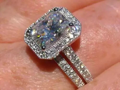 3.20Ct Lab Created Radiant Cut Diamond Bridal Set Engagement Ring White Gold Fn