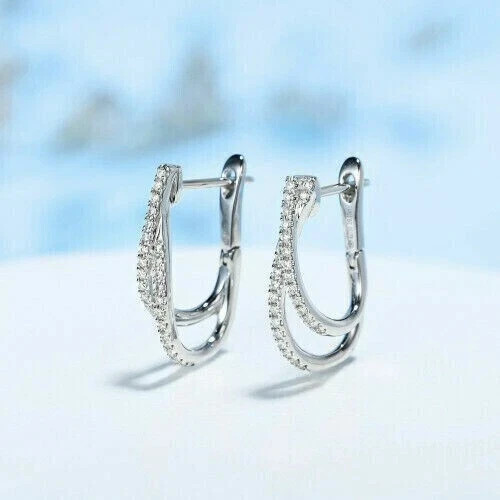 Women’s Engagement Hoop Earrings Round Cut Simulated Diamond 925 Starling Silver