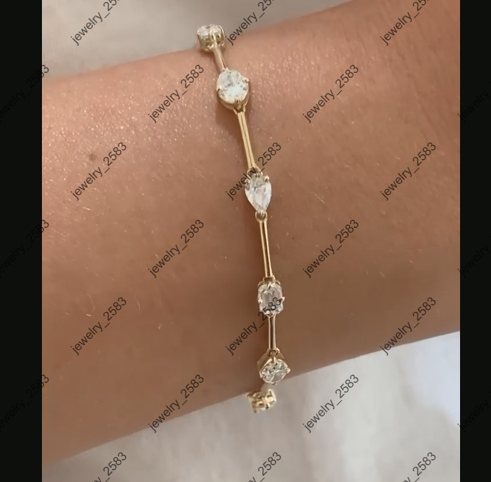 Christmas Gift Womens Party Wear Multi Stone Link Bracelet Real Moissanite 925 S