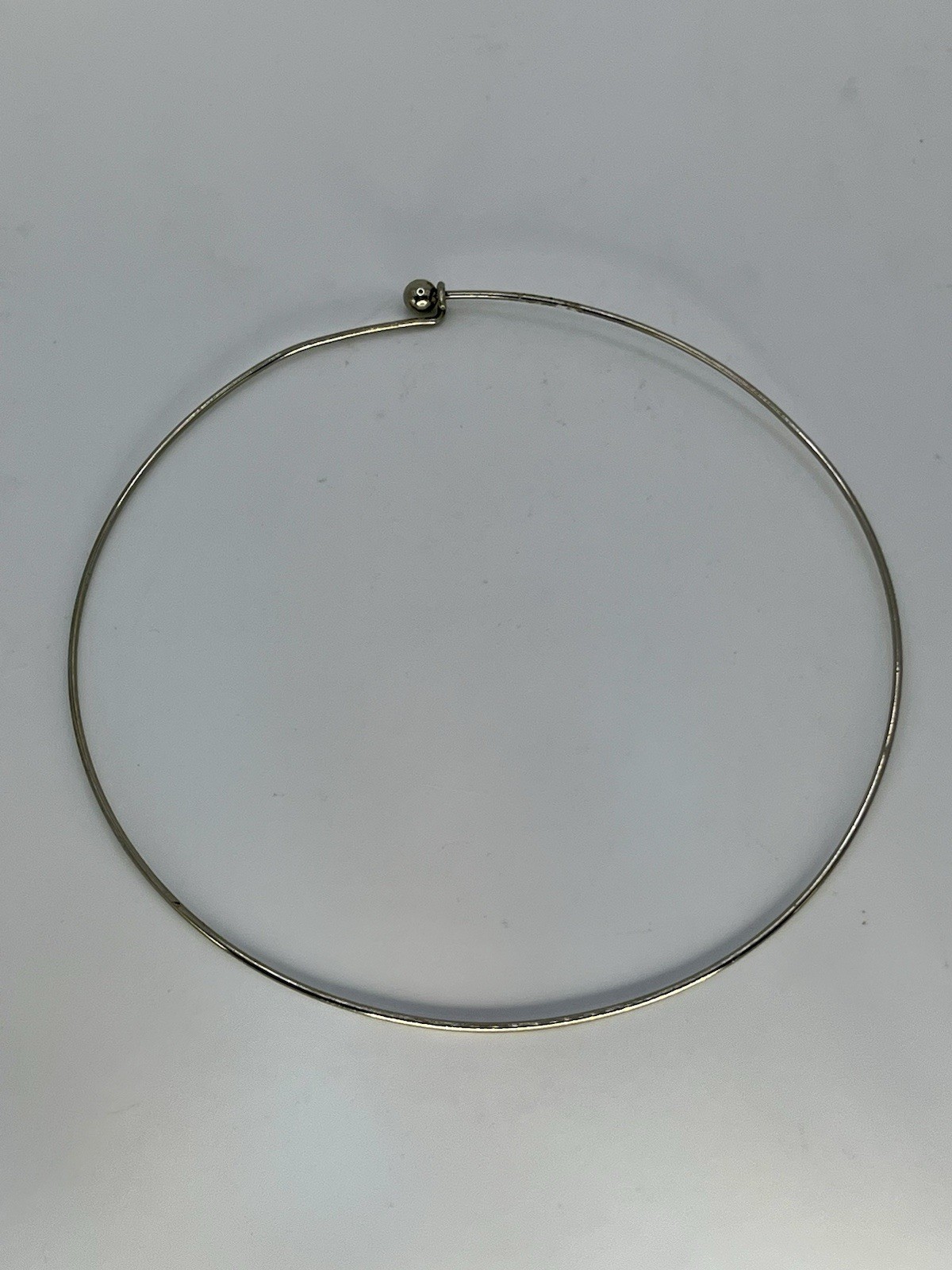 Vintage Estate Silver Tone Metal Wire Choker Necklace Hook Ball Closure 5”