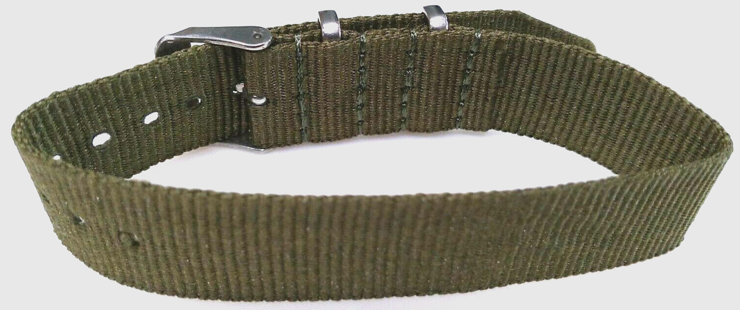 10 5/8″ Long 18mm Nylon Solid Army Green Easy Pass Thru Watch Band One Piece