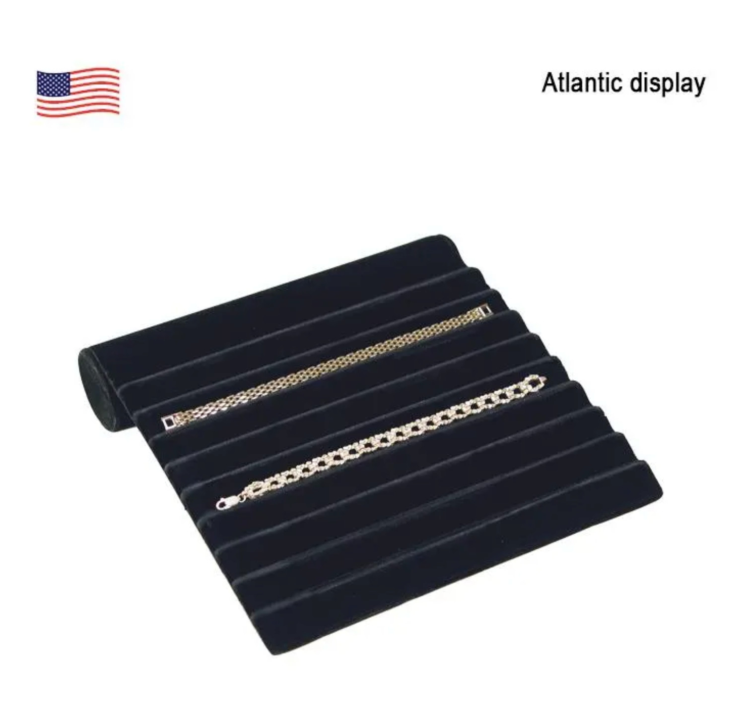 Bracelet Display Tray Organizer Ramp Stand White Leatherette/BlackVelvet 8 Slot