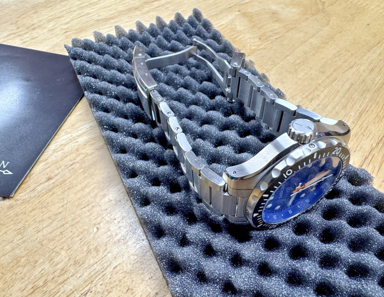 Sangin Professional Sea Blue Watch Brushed Rare Diplomat Bracelet Box Docs SOCAL