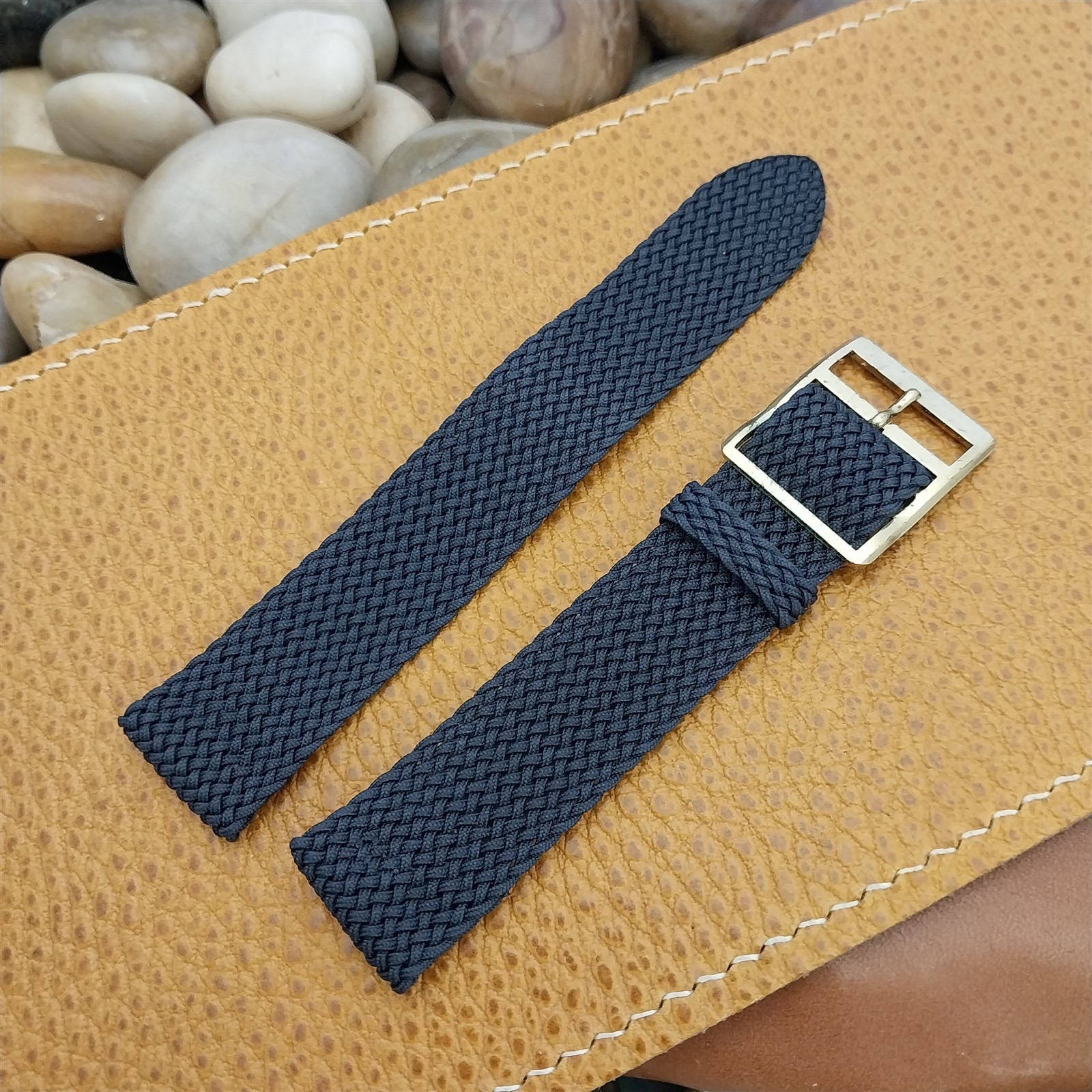 18mm Braided Perlon Mesh 2-piece Blue Classic 1960s Unused Vintage Watch Band