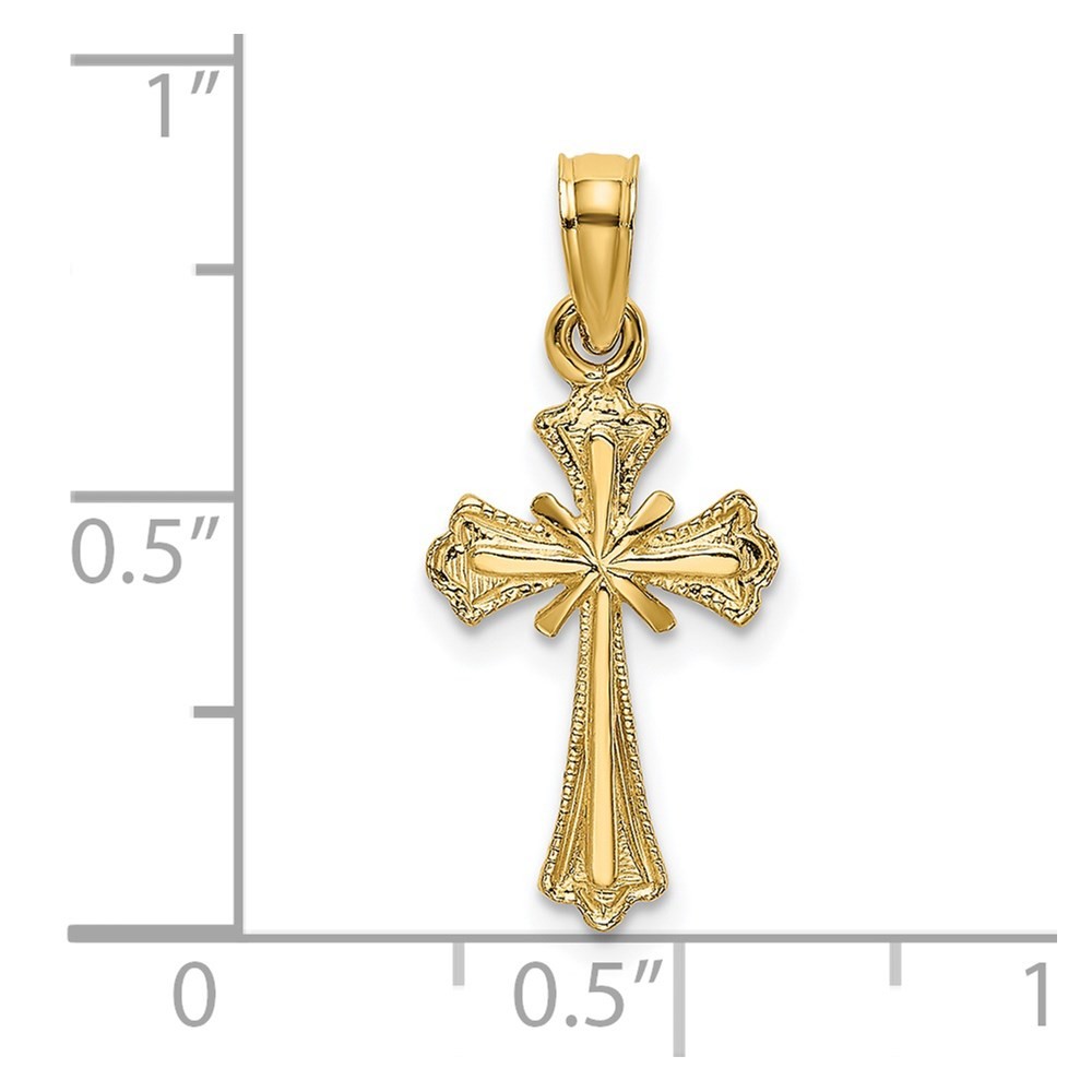 14k Yellow Gold Engraved Small Cross X Center Charm Pendant 0.58gm L-15.2mm