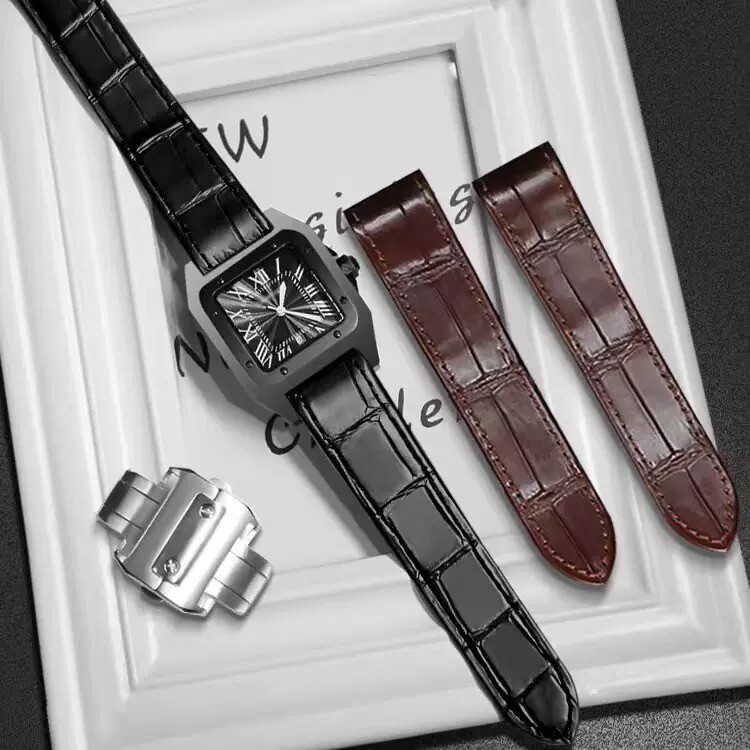 COMPLETE LEATHER STRAP BAND FOR CARTIER SANTOS 100 XL CHRONOGRAPH W20090X8 BLACK