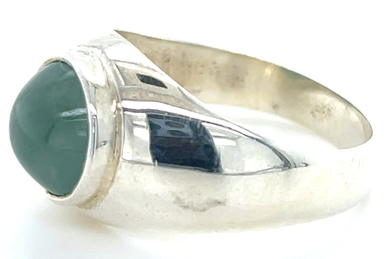 Type A Burmese Icy Water Green Jadeite Ring 32.7ct 925 Silver US13 Bold
