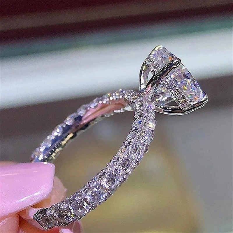 Silver Cubic Zirconia Rings for Women Wedding Engagement Promise Gift Bridal