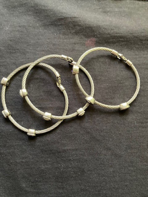 GABRIEL & CO 925 STERLING SILVER stainless steel CABLE STATION BRACELET set 3