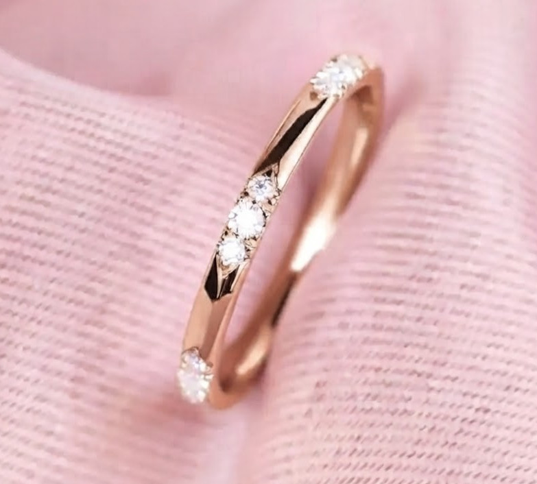 0.23 CT Round Cut Flush Set Moissanite Wedding Band 14K Yellow Gold Plated