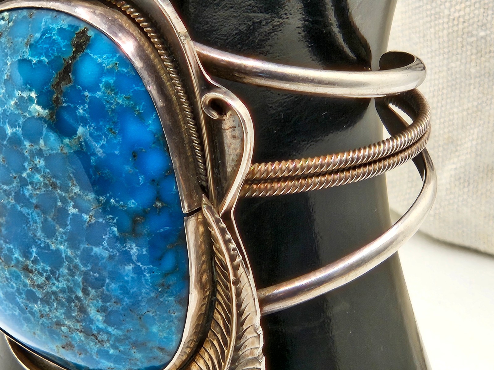 Native American Vintage Sterling Silver Jewelry with Large Turquoise Stone