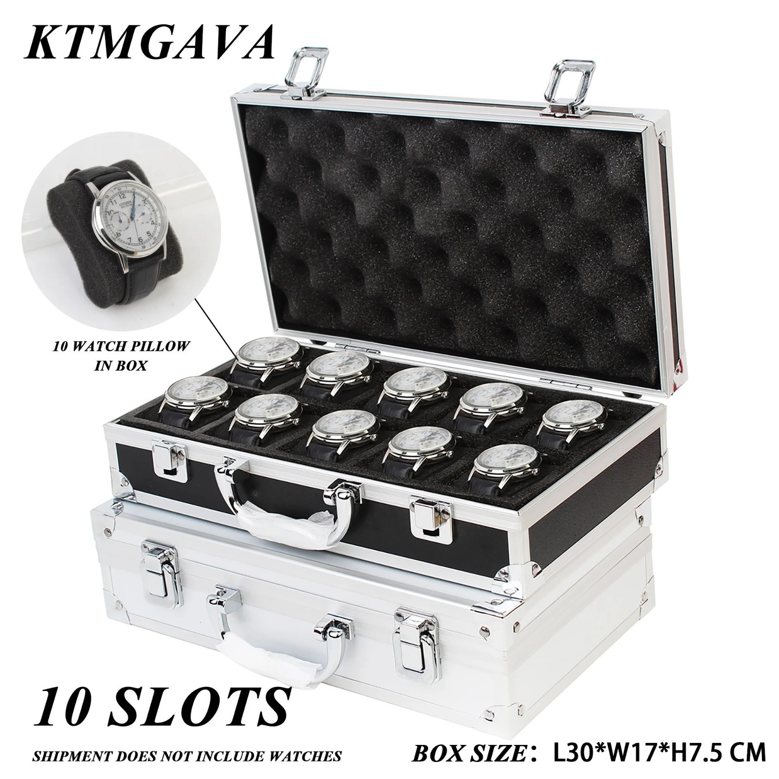 10/12/18 Slots Locking Watch Display Briefcase W/ Anti-Sleek Pads Box Jewellery