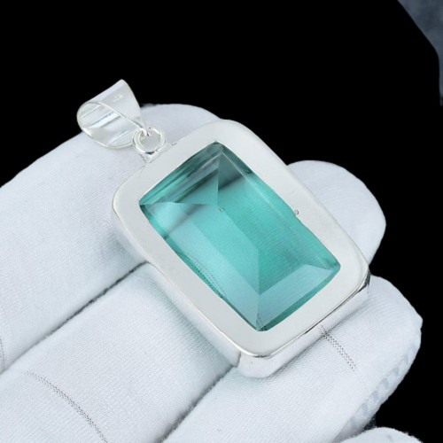 Aquamarine Gemstone Handmade 925 Sterling Silver Jewelry NEW YEAR Gift Pendant