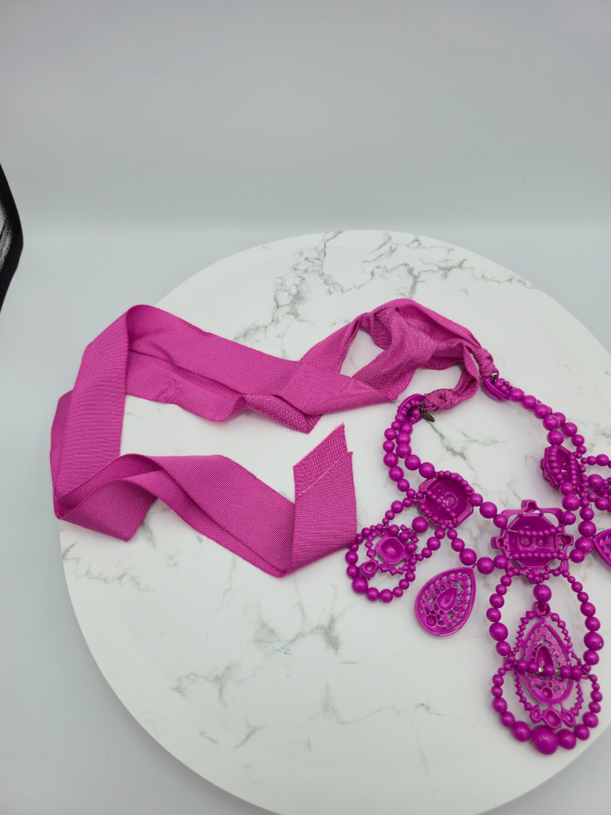Lanvin H&M Pink Statement Necklace Ribbon Bib Rare Designer Collab