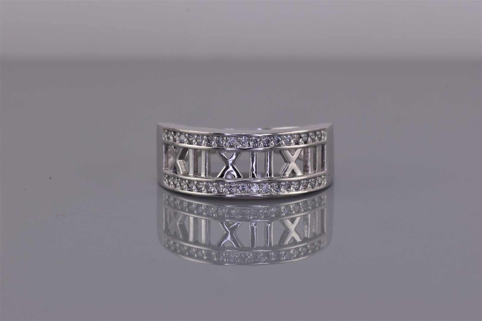 Affinity Sterling Silver Cubic Zirconia Roman Numeral Band Ring 925 Sz: 10