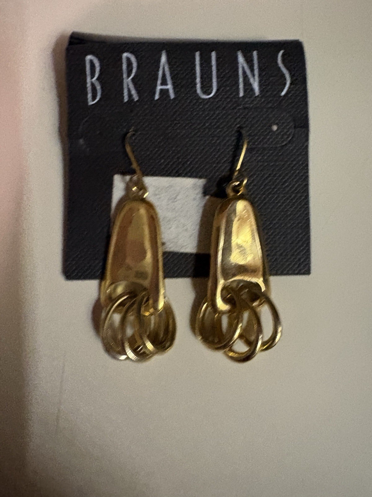 Vintage Braun Dangle Gold Tone Triple Ring Pierced Earring